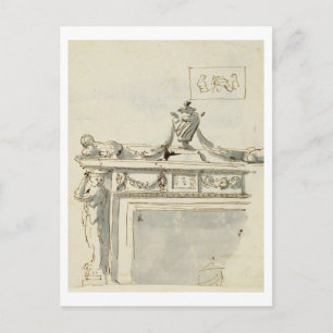 Cartão Postal Design esboçado para uma lareira (caneta e tinta 