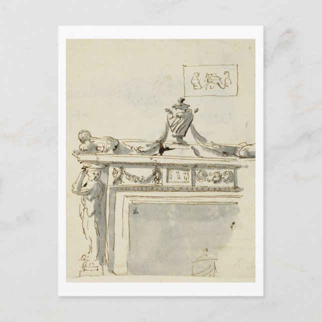 Cartão Postal Design esboçado para uma lareira (caneta e tinta e (Frente)