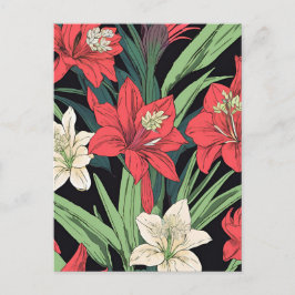 Cartão Postal Design Floral do Amaryllis Vermelho e Branco