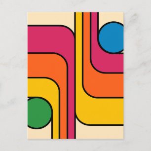 Cartão Postal Design Geométrico Estilo Retro Mod Anos 70