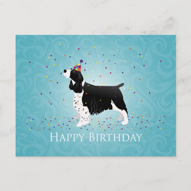 Cartão Postal Design Inglês Springer Spaniel Birthday. (Frente)