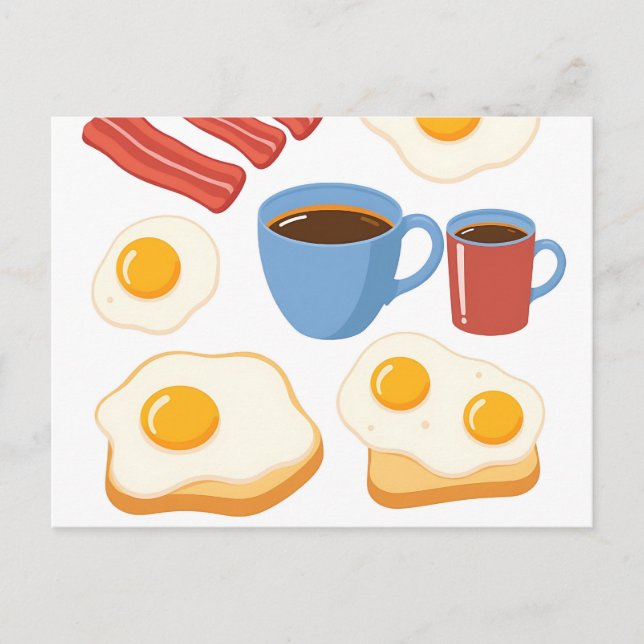 Cartão Postal Design Moderno e Plano de Ovos com Bacon, Torradas (Frente)