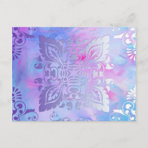 Cartão Postal Design Ornamentado rosa e azul