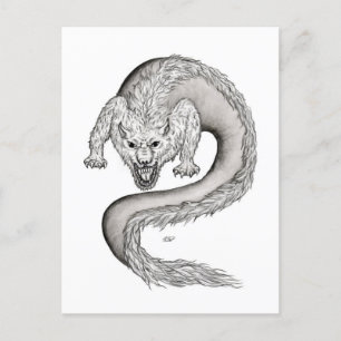 Cartão Postal Design preto e branco do Wolfdragon