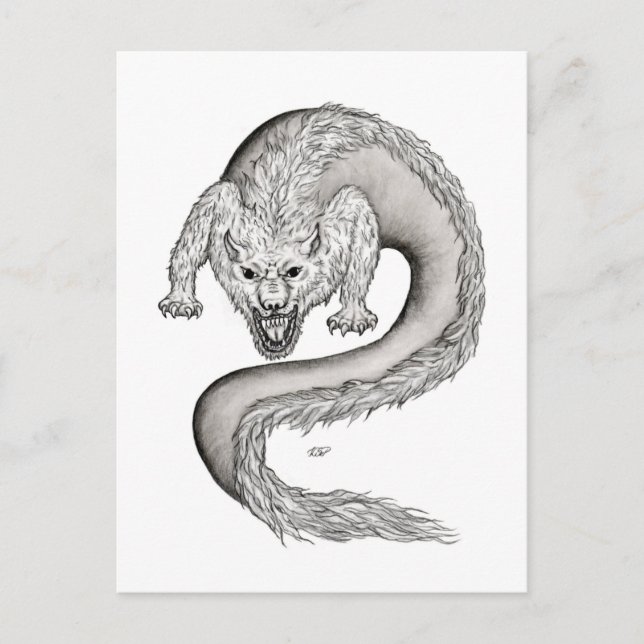 Cartão Postal Design preto e branco do Wolfdragon (Frente)