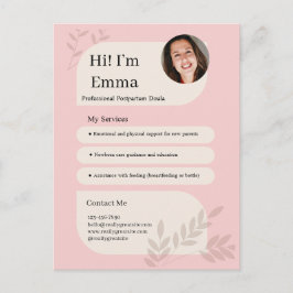 Cartão Postal Design Profissional de Doula Pós-Parto Rosa Corado