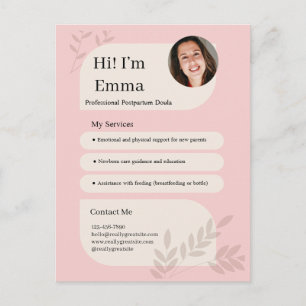 Cartão Postal Design Profissional de Doula Pós-Parto Rosa Corado