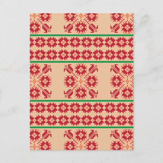 Cartão Postal Design rústico lituano de arte popular em laranja  (Frente)