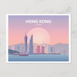Cartão Postal Design Viagem de Hong Kong China Pastel