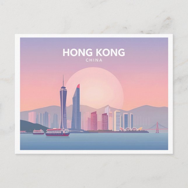 Cartão Postal Design Viagem de Hong Kong China Pastel (Frente)