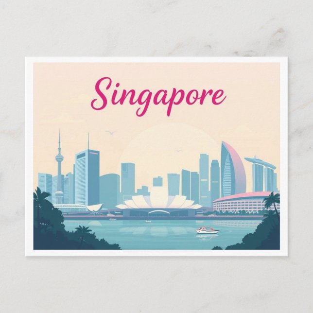 Cartão Postal Design Viagem de Singapura Pastel (Frente)