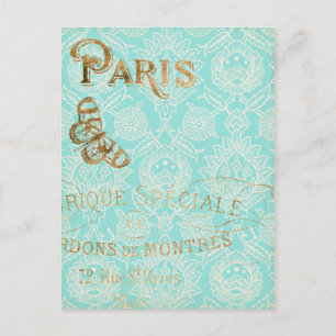 Cartão Postal Design Vintage Ouro Paris