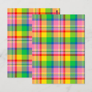 Cartão Postal Design Xadrez Madras Amarelo Verde Rosa