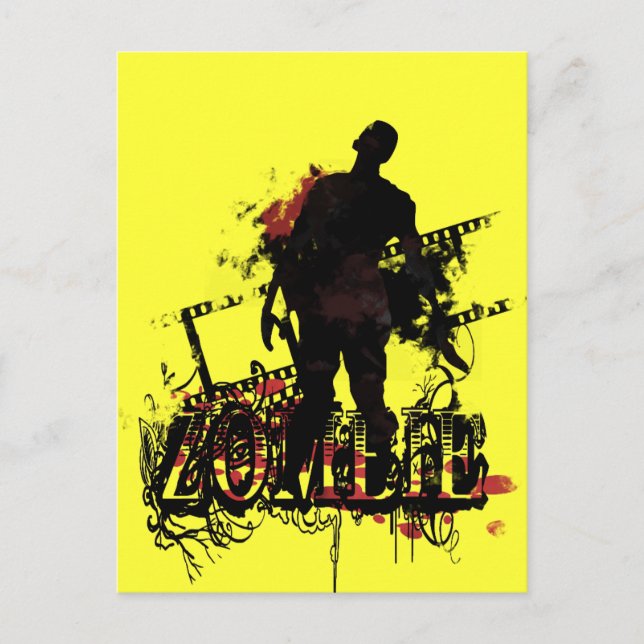 Cartão Postal Design zombie em preto e vermelho (Frente)