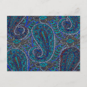 Cartão Postal Designer de Boho de Paisley Azul