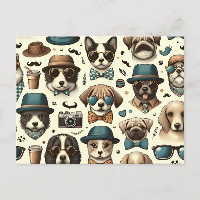 Cartão Postal Designs De Animais Cachorros Sem Costura Cachorro  (Frente)