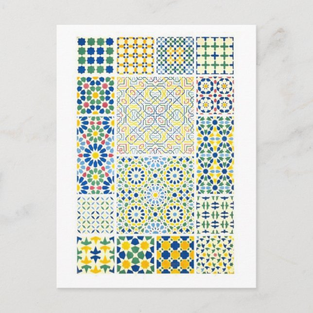 Cartão Postal Designs de mosaicos geométricos de Alhambra na Esp (Frente)