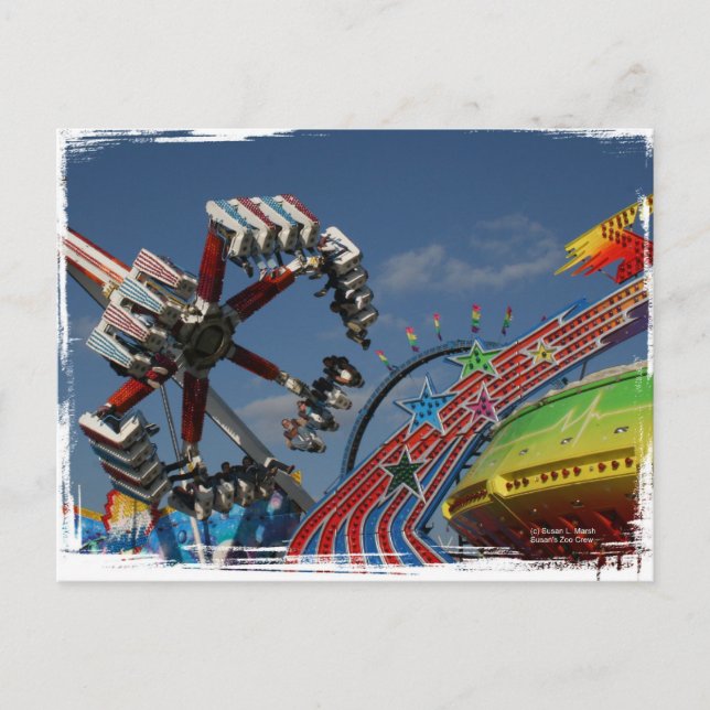 Cartão Postal Desloca-se numa feira de condado contra um céu azu (Frente)