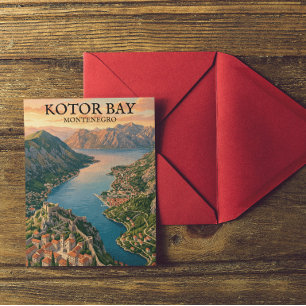 Cartão Postal Deslumbrante Baía de Kotor Montenegro Viagem Vinta