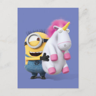 Cartão Postal Desprezível   Minion Stuart & Unicorn