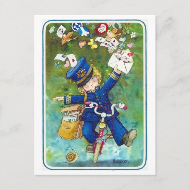 Cartão Postal Dessin facteur à vélo (Frente)