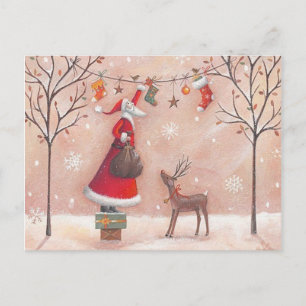 Cartão Postal Dessin Père Noël renne