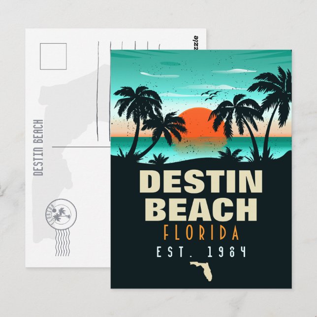 Cartão Postal Destin Beach Retro Sunset Souvenirs 60s (Frente/Verso)