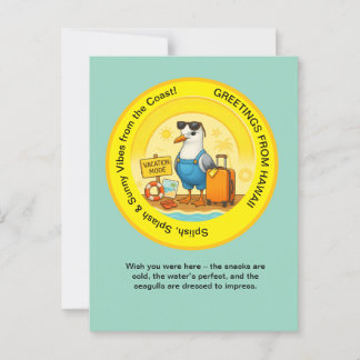 Cartão Postal destino ensolarado divertido gaivota cumprimento d