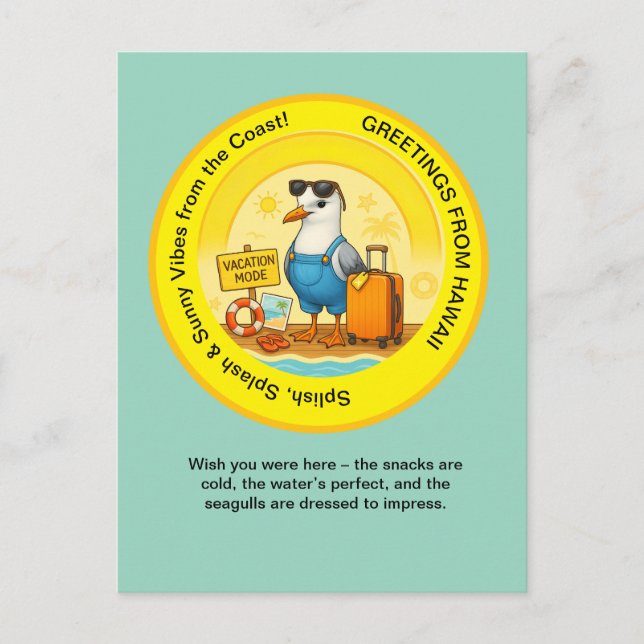 Cartão Postal destino ensolarado divertido saudação de praia gai (Frente)