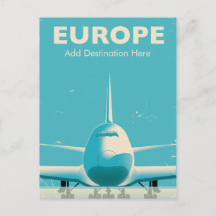 Cartão Postal destino personalizado de avião comercial na Europa