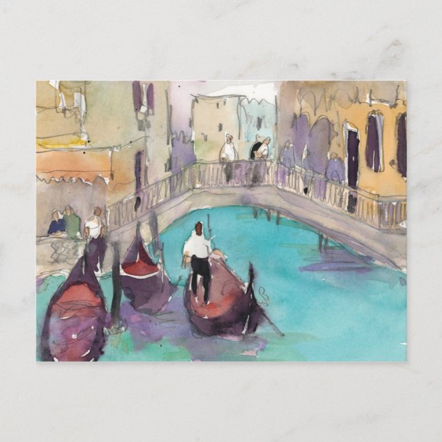 Cartão Postal Destinos | Watercolor Venice Gondola Ride (Frente)