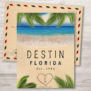 Cartão Postal Destruin Beach Sand Tropical Palm Folaves