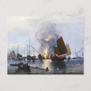 Cartão Postal Destruindo Junks de Guerra Chineses 1843