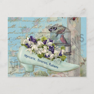 Cartão Postal Desvinculação da arte parisiense - flores azuis 