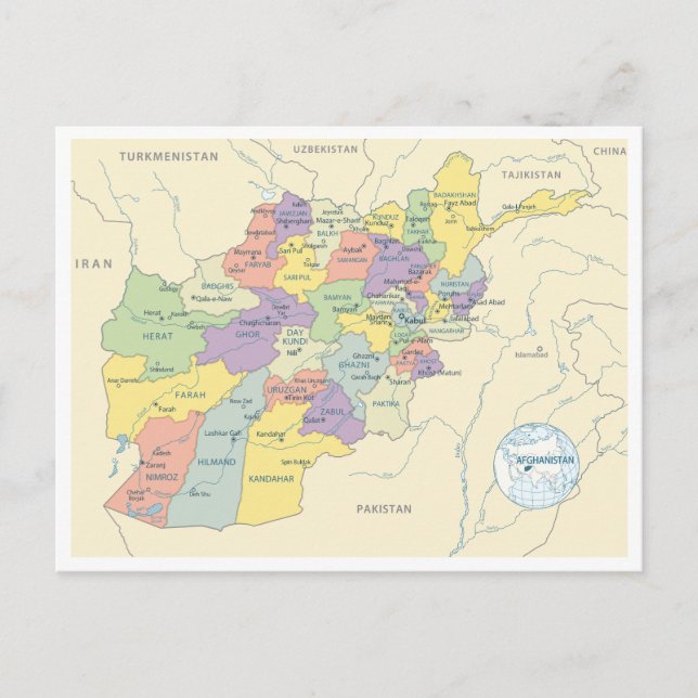 Cartão Postal Detailed map of Afghanistan Regions (Frente)