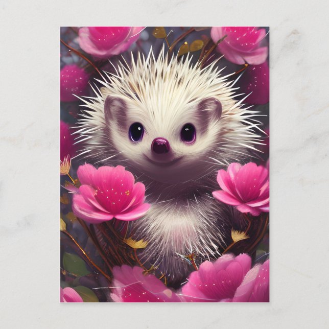 Cartão Postal Detalhado Fantasy Cute Kawaii Namorados Hedgehog (Frente)