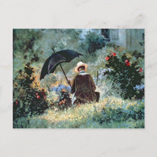 Cartão Postal Detalhe de uma leitura de cavalheiro em um jardim (Frente)