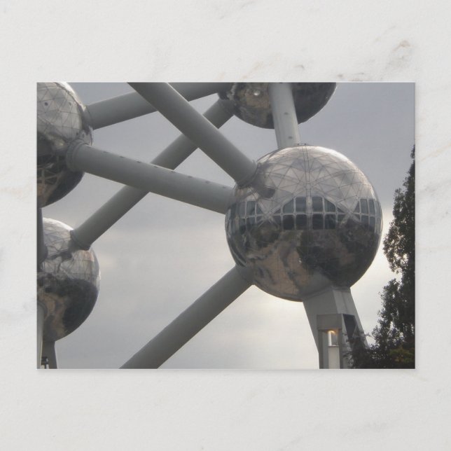 Cartão Postal Detalhe do Edifício Atomium na Cidade de Bruxelas, (Frente)