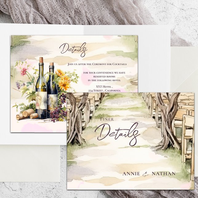 Cartão Postal Detalhes Do Casamento Da Uva De Vinha Rústica (Winery Rustic Chic Grapevine Wedding Details Enclosure Postcard)