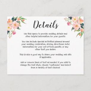 Cartão Postal Detalhes do Casamento Floral de Modern Watercolor