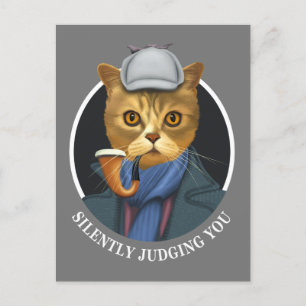 Cartão Postal Detetive Gato - Julgando Você Silenciosamente