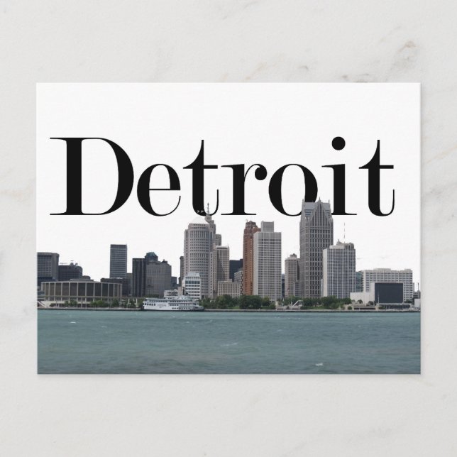 Cartão Postal Detroit MI Skyline com Detroit no Céu (Frente)