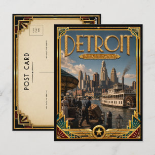 Cartão Postal Detroit Michigan Arte Deco Antigo Idade Dourada
