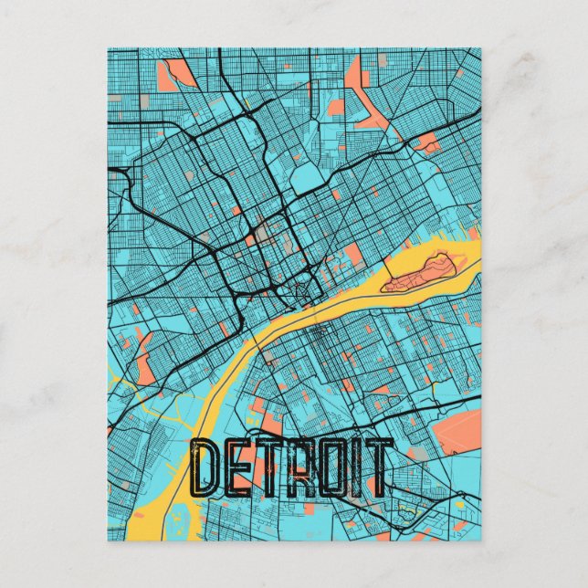 Cartão Postal Detroit, Michigan USA Teal Postcard (Frente)