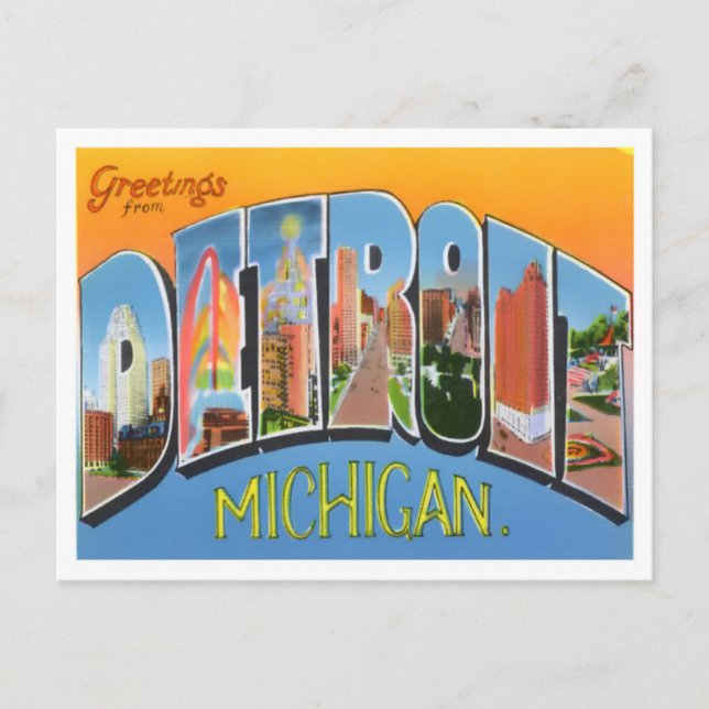 Cartão Postal Detroit, Michigan Vintage Big Letters (Frente)