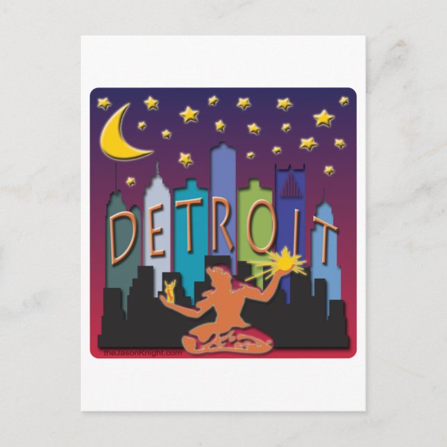 Cartão Postal Detroit Skyline Mega Color (Frente)