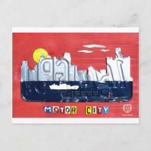 Cartão Postal Detroit The Motor City Skyline Licate Plate Art