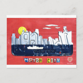 Cartão Postal Detroit The Motor City Skyline Licate Plate Art
