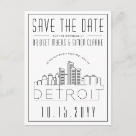 Cartão Postal Detroit Wedding | Skyline Estilizado Salvar a Data