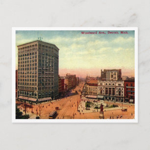 Cartão Postal Detroit, Woodward Ave anos 1910 Vintage 